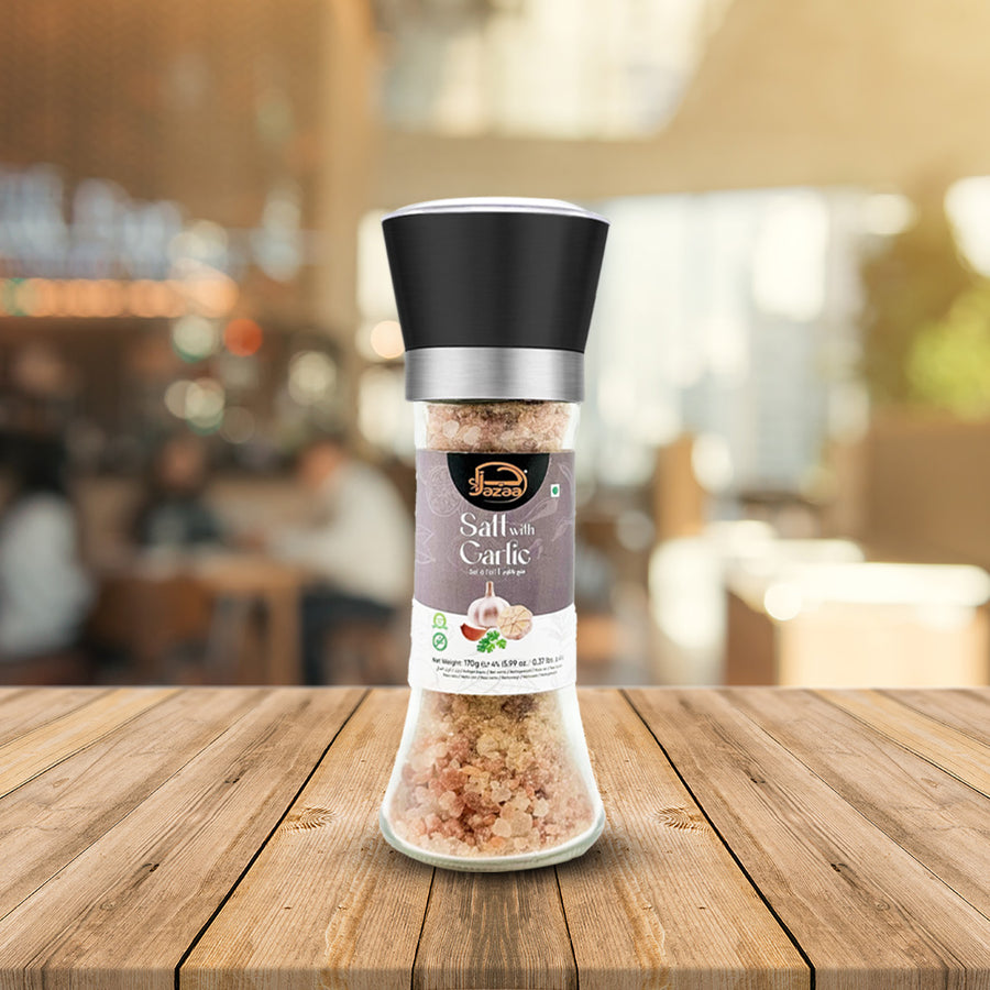 Jazaa Salt with Garlic Grinder Glass Bottle 170 gm