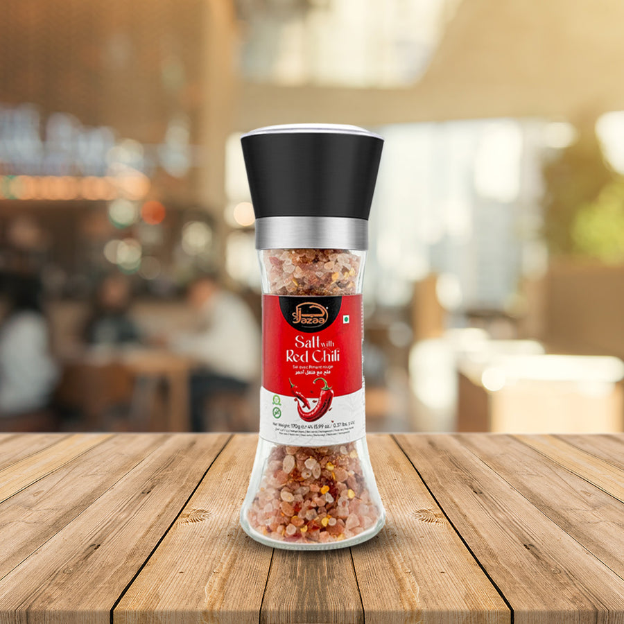 Jazaa Salt with Red Chilli Grinder Glass Bottle 170 gm