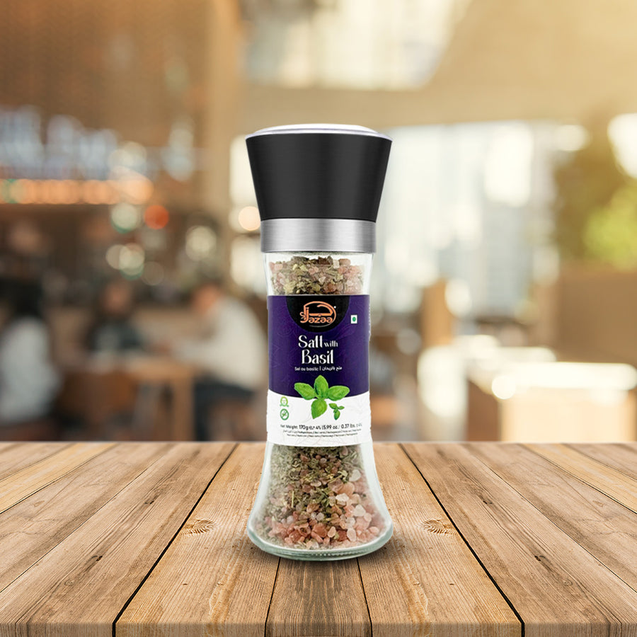 Jazaa Salt with Basil Grinder Glass Bottle 170 gm